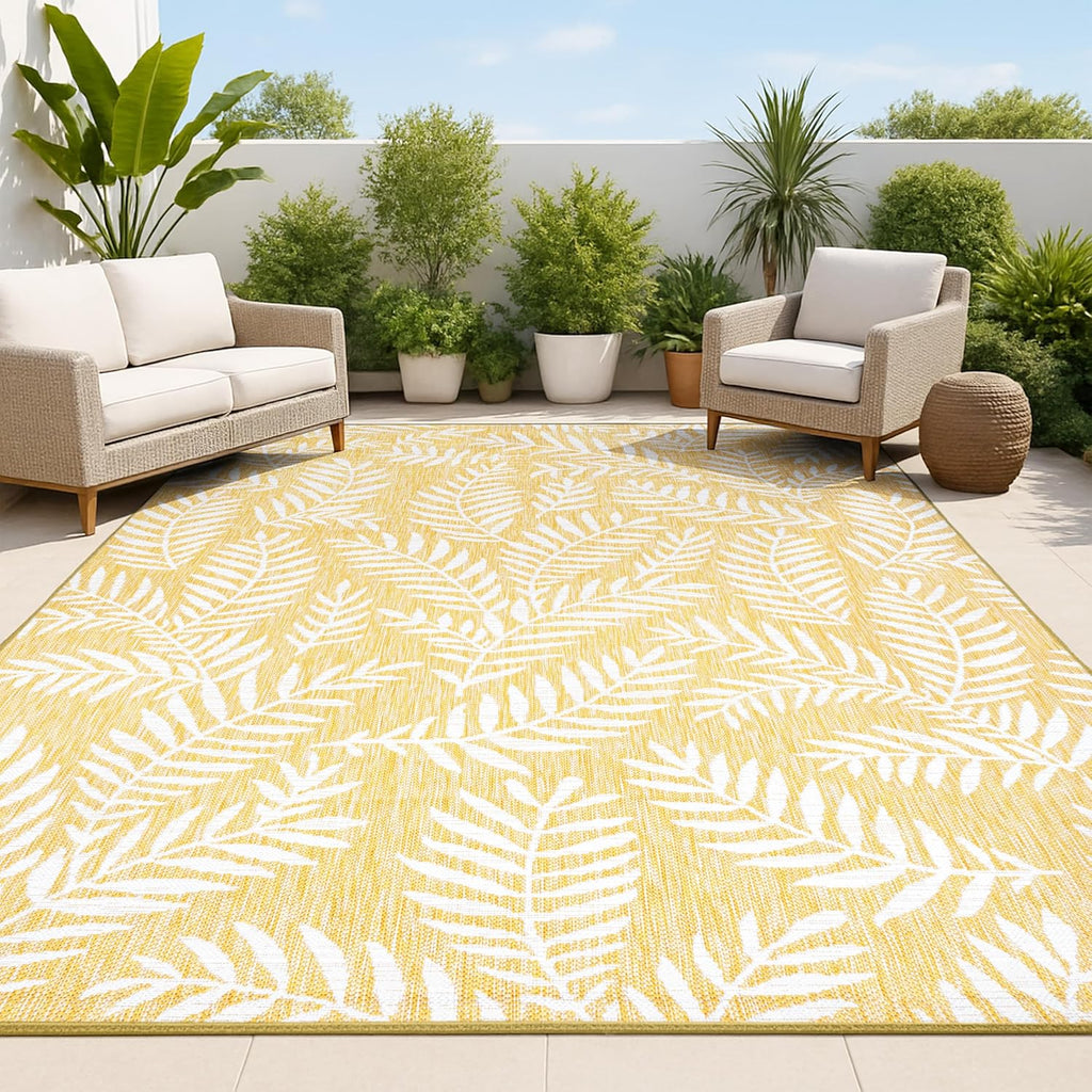 JONATHAN Y Palm Frond Indoor Outdoor Area Rug 3X5 Yellow/Cream, Nevis for Backyard, Patio, Porch, Easy-Cleaning, High Traffic, Pet-Friendly, Non-Shedding (SMB119C-3)
