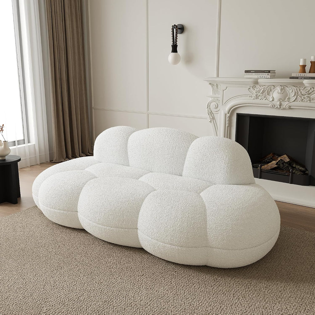 JACH Cloud Shaped Couches for Living Room, Modern Comfy Upholstered Sofa, Cloud Shaped Leisure Sofa, Upholstered Couch for Bedroom, Apartment, Small Space (White, No Assembly Required)