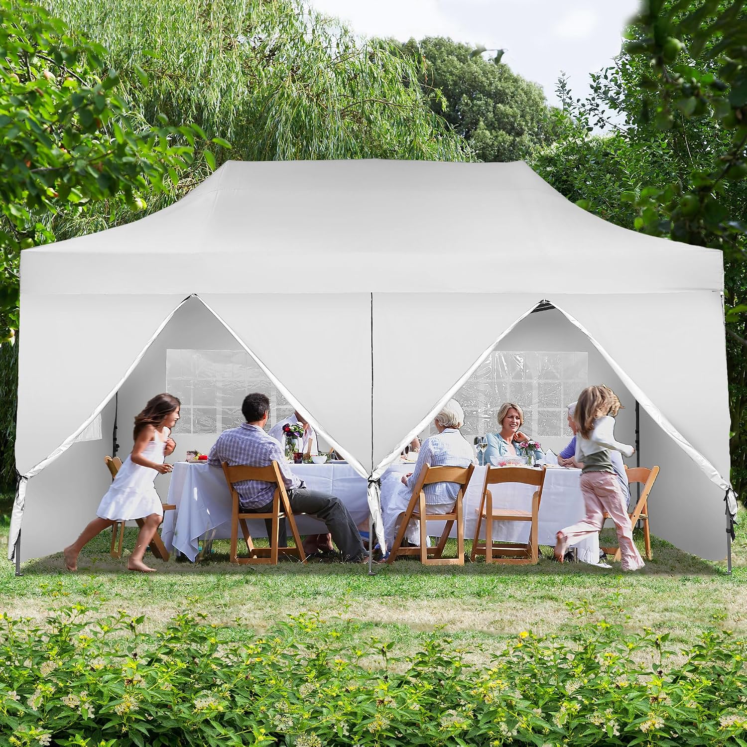 GDY 10'x20' Pop Up Canopy, Folding Party Tent with 6-Panel Removable Sidewalls, Heavy Duty Outdoor Commercial Instant Gazebo with Wheeled Bag, White.