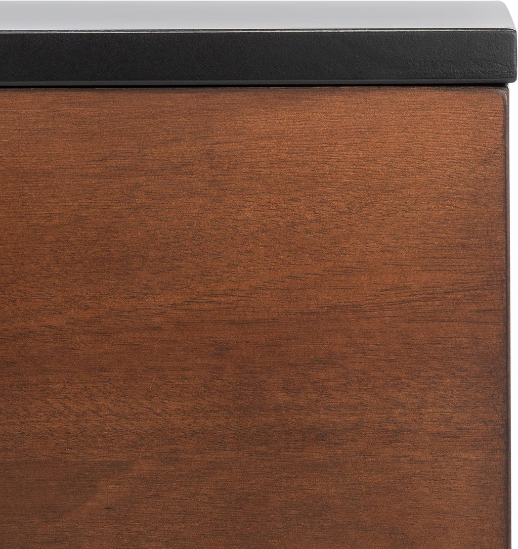 SAFAVIEH Genevieve TV Stand for up to 65' Flatscreen – Black & Walnut Brown Finish, Mid-Century Modern Storage Cabinet, Entertainment Media Console (MED5000F)