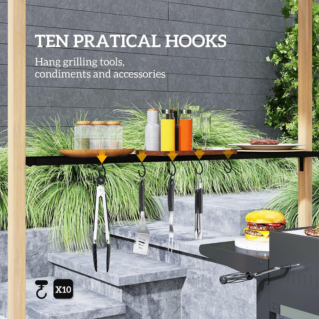 GOWE Double Tiered Barbecue Grill Gazebo Shelter,Grill Gazebo with Side Shelves and Hooks