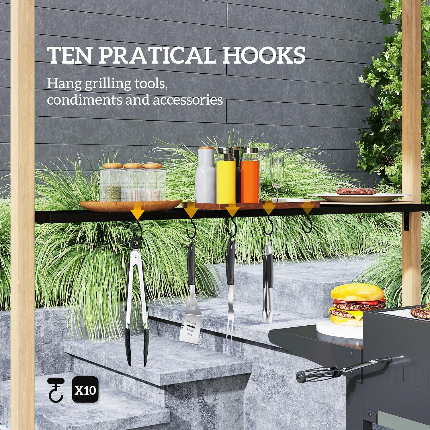 GOWE Double Tiered Barbecue Grill Gazebo Shelter,Grill Gazebo with Side Shelves and Hooks