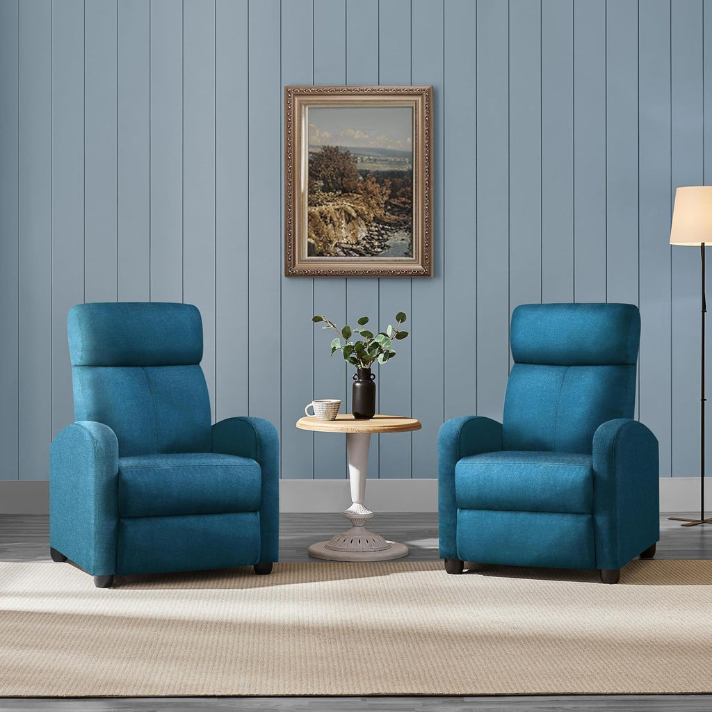 Yaheetech 2-Seat Fabric Pushback Recliner Chair with Thick Seat Cushion and Backrest Reclining Chair for Living Room Home Theater Blue