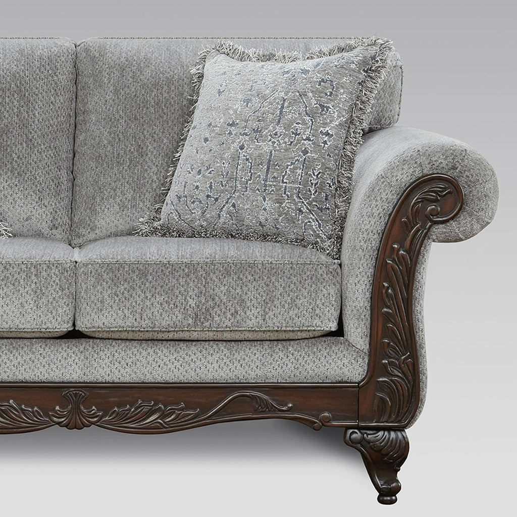 Hernen Carved Wood Frame 5-Piece Living Room Set, Gray