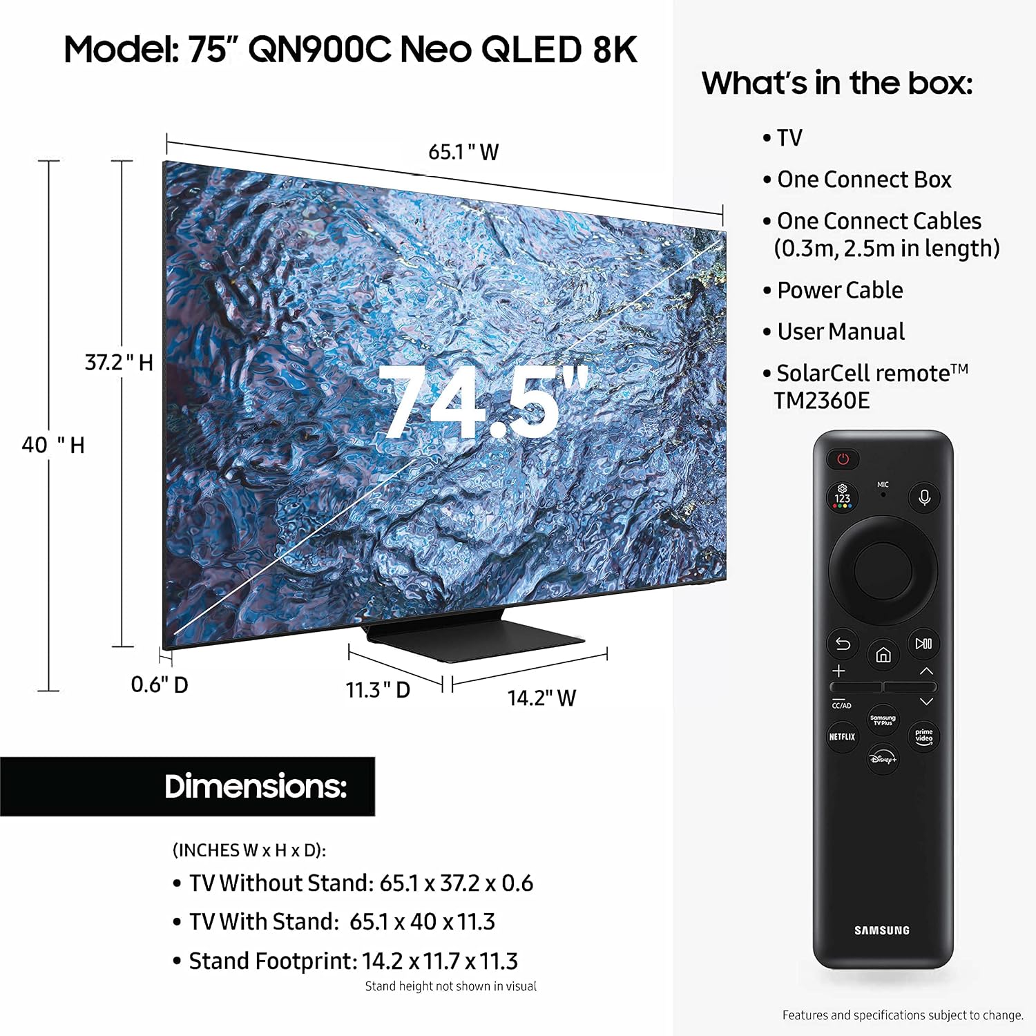 SAMSUNG 75-Inch Class Neo QLED 8K QN900C Series Mini LED Quantum HDR Smart TV with Infinity Screen, Dolby Atmos, Object Tracking Sound Pro, Alexa Built-in (QN75QN900C, 2023 Model)