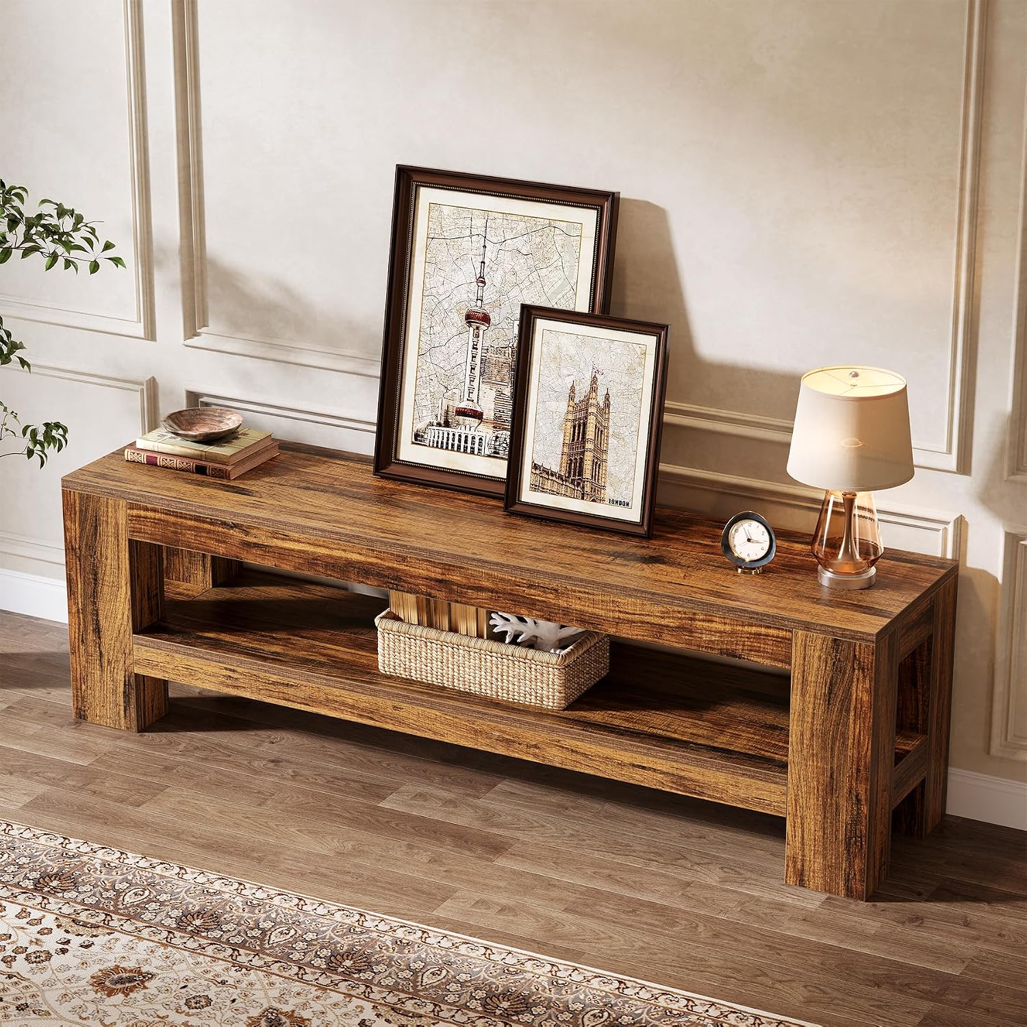Tribesigns 59' TV Stand for 55/60/65/75-Inch TVs, Rustic Media TV Console with Storage Shelve, Entertainment Center Television Stand for Living Room, Bedroom (Brown)