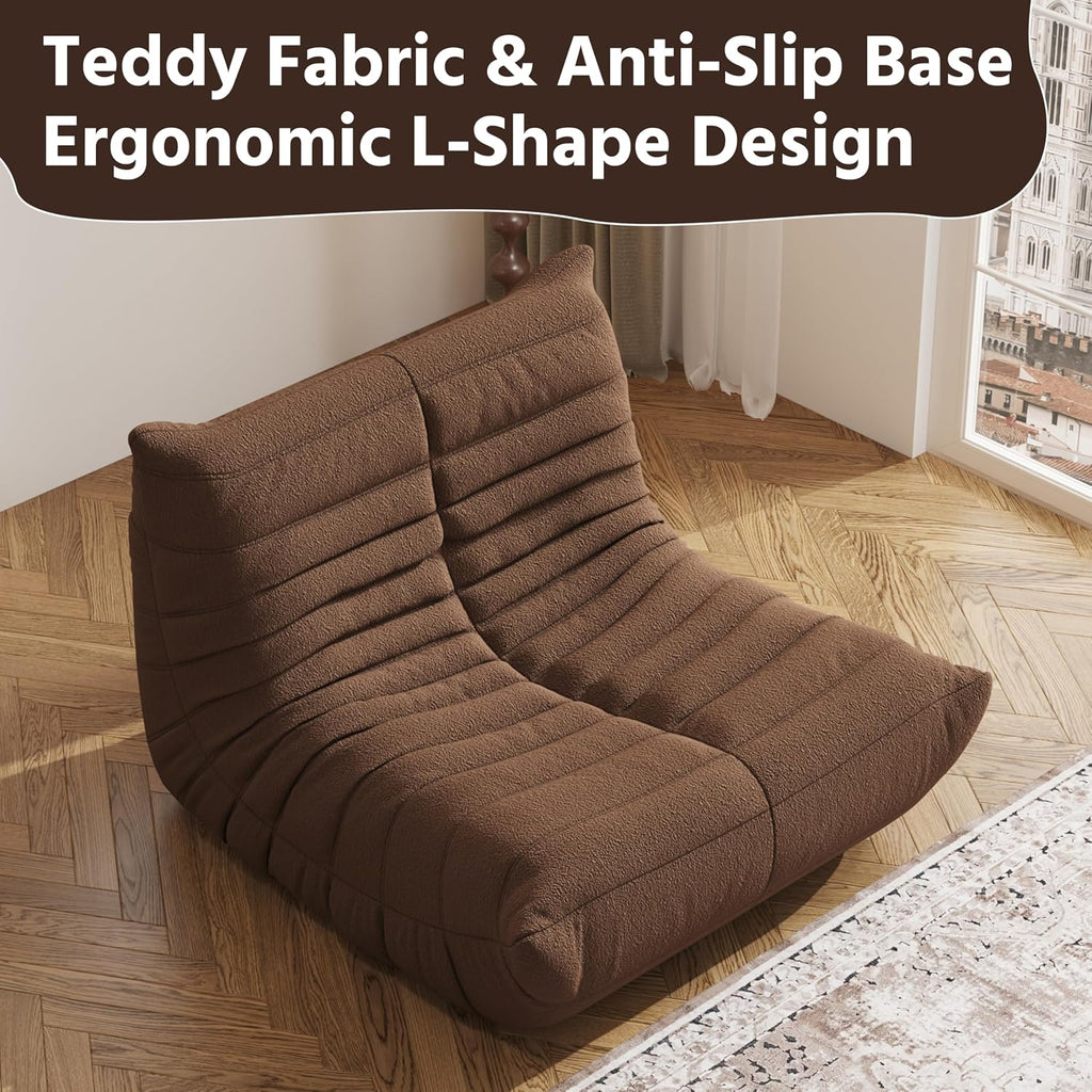 Giant Bean Bag Chair for Adults - Teddy Fleece Fireside Accent Chair with Memory Foam, Comfy Lazy Floor Sofa Couch Boneless Chaise Lounge for Living Room Bedroom Home Theaterr, 1 Seater,Coffe