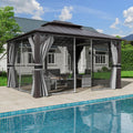 Amopatio 12' X 16' Hardtop Gazebo, Aluminum Gazebo with Double Galvanized Steel Roof, Curtains and Netting Included,Outdoor Metal Pergola for Patios, Garden, Parties, Lawns, Gray