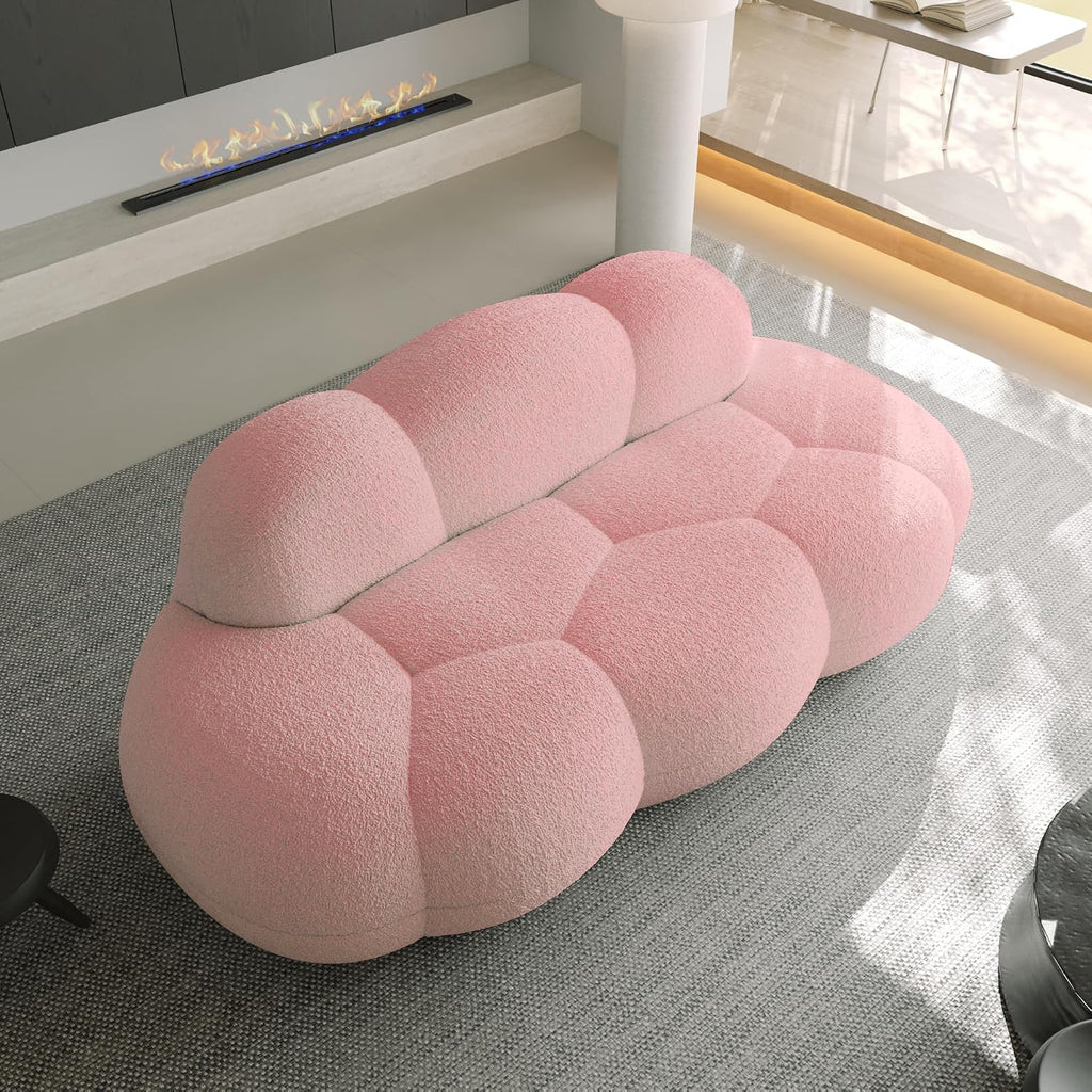 JACH 3 Seater Cloud Sofa for Living Room, Modern Sherpa Upholstered Sofa, Minimalist Leisure Sofas, Comfy Cloud Couch for Apartment, Small Space, No Assembly Required (Pink)