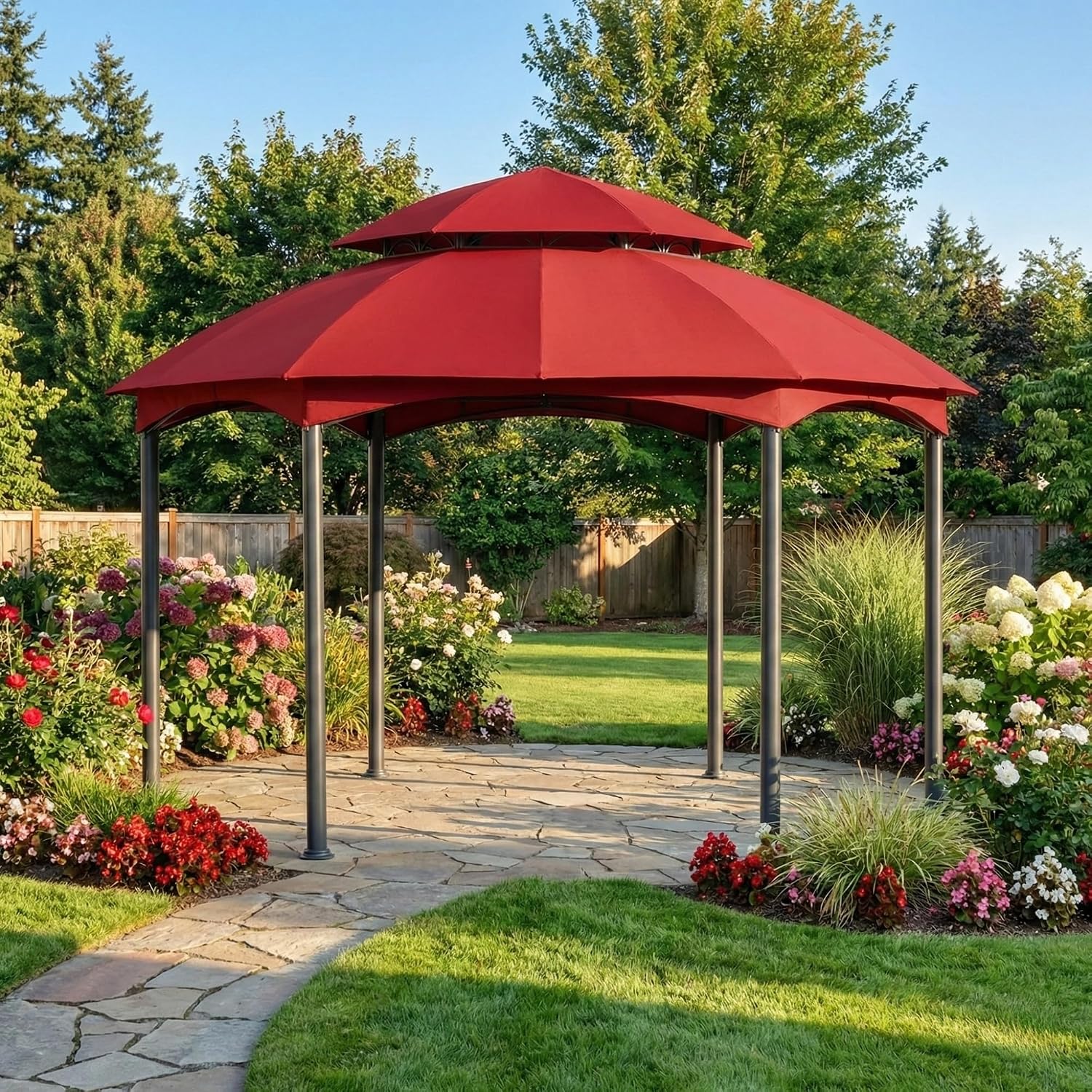 Garden Winds Reinforced RipLock 350 Replacement Canopy Top Cover Compatible with Heritage 12' x 12' Hexagon Gazebo Models L-GZ793PST-E, A101011800 - Cinnabar