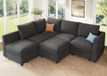 HONBAY Modular Sectional Sofa L Shaped Sectional Couch with Storage, Convertible Couches for Living Room - Snowflake Velvet Grey