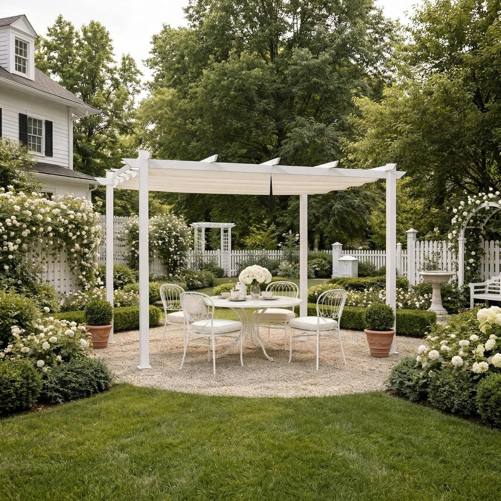 PURPLE LEAF 10' x 13' Aluminum Outdoor Pergola White Retractable Pergola with Double Sun Shade Canopy Wind-Resistant Heavy-Duty Metal Pergola for Patios Deck Backyard Garden, White