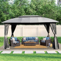 Domi Gazebo 10x14FT, Outdoor Gazebo with Double Roofs, Privacy Curtains, Mosquito Nettings, Heavy Duty Metal Frame Party Tent Canopy for Patio, Backyard, Deck, Lawn, Grey