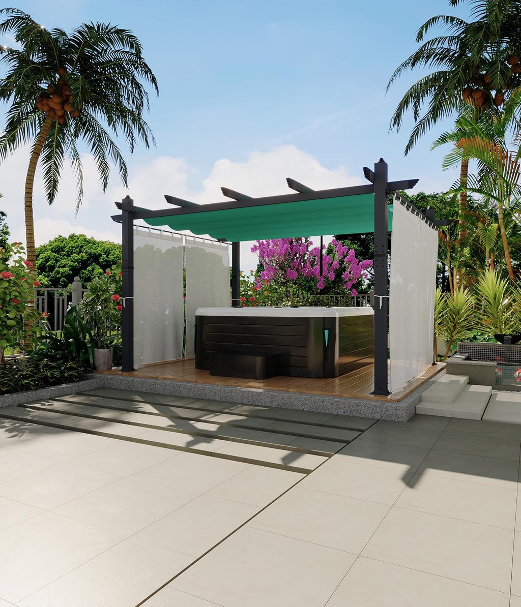 GarveeLife 10 x 13 ft Outdoor Pergol Metal Gazebo with Adjustable Canopy Reinforced Frame Outdoor Shelter for Backyard Patio Garden Deck - Blue with Curtains Mosquito Netting