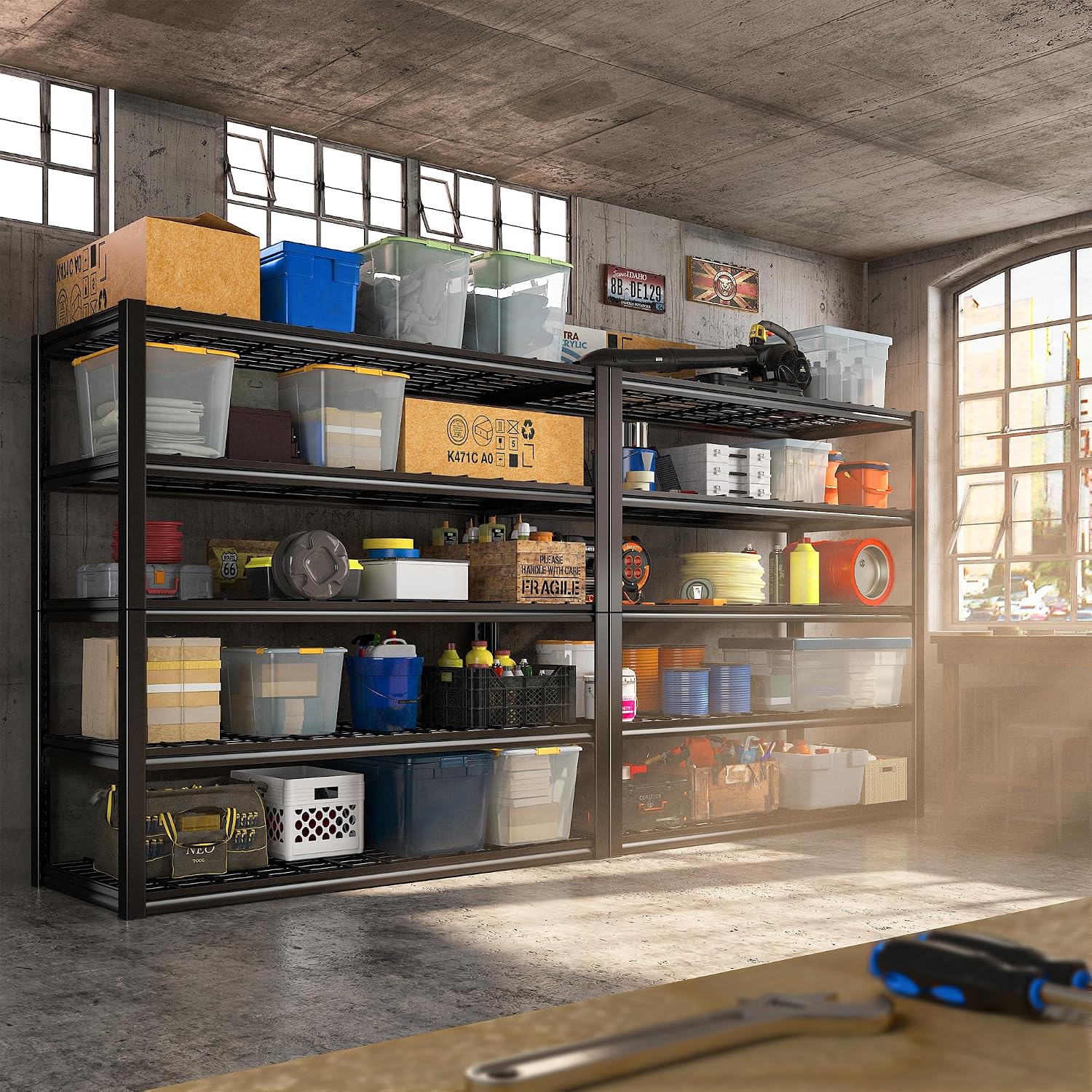 REIBII 48.2'' W Garage Shelving, 3010LBS Storage Shelves Heavy Duty, 5 Tier Adjustable Metal Shelving Unit for Warehouse, Garage, Basement, 48.2' W x 24.5' D x 72' H