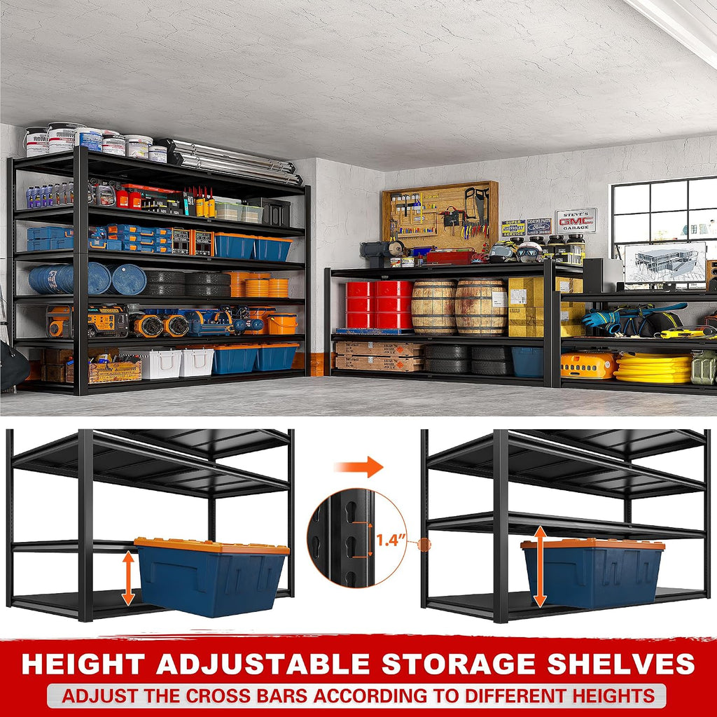 REIBII 84.1' H Garage Shelving, 3500LBS Storage Shelves Heavy Duty, Adjustable 6-Tier Metal Shelving for Commercial, Warehouse, Basement, Garage,Shop, 55.1' W x 25.8' D x 84.1' H