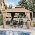 Incbruce Outdoor 10x10 FT Garden Gazebo, Steel Vented Double Roof Patios Canopy, Outside Gazebo with Mosquito Netting for Backyard, Lawns, Party (Brown)