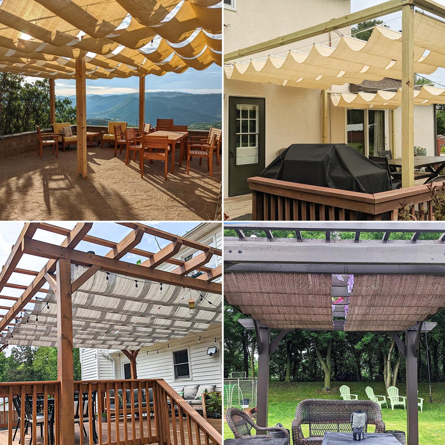 Windscreen4less 4' x 20' Retractable Sun Shade Canopy Cover Sliding Wave Shade Sail for Pergola Patio Deck Yard Gazebo Outdoor (Beige)