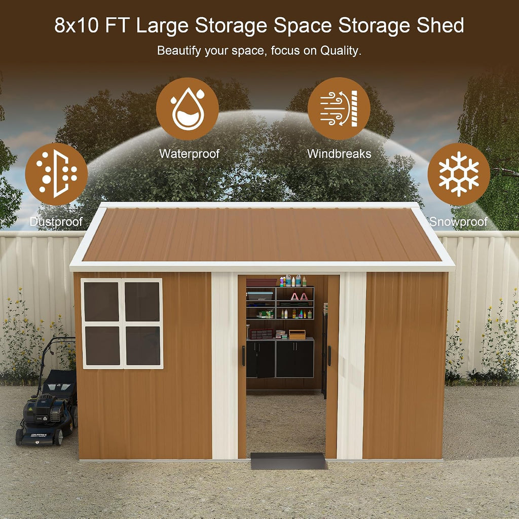 Leavader 8x10 FT Metal Storage Shed, Heavy-Duty Outdoor Matel Tool Shed with Windows, Lockable Door&Ventilation - Weatherproof Outdoor Garden Shed for Backyard, Lawn, Tool Organization
