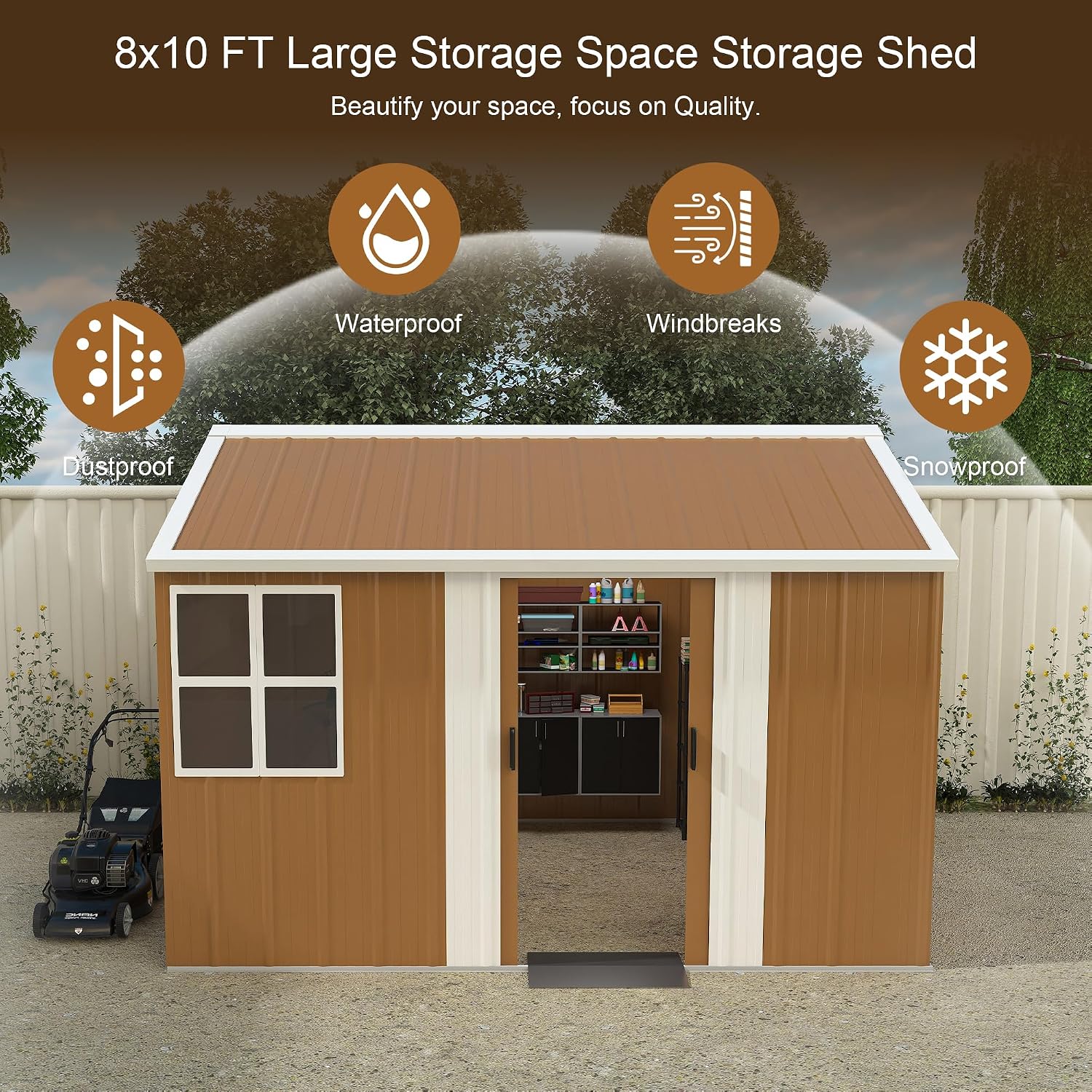Leavader 8x10 FT Metal Storage Shed, Heavy-Duty Outdoor Matel Tool Shed with Windows, Lockable Door&Ventilation - Weatherproof Outdoor Garden Shed for Backyard, Lawn, Tool Organization