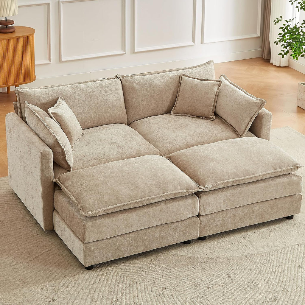Modular Sectional Sofa, 77 Inch U Shaped Couch Set with Armrests, 2-Seater Comfy Cloud Couches for Living Room Apartment, Coffee