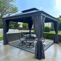 PURPLE LEAF 12' X 12' Permanent Hardtop Gazebo Aluminum Gazebo with Galvanized Steel Double Roof for Patio Lawn and Garden, Curtains and Netting Included, Grey
