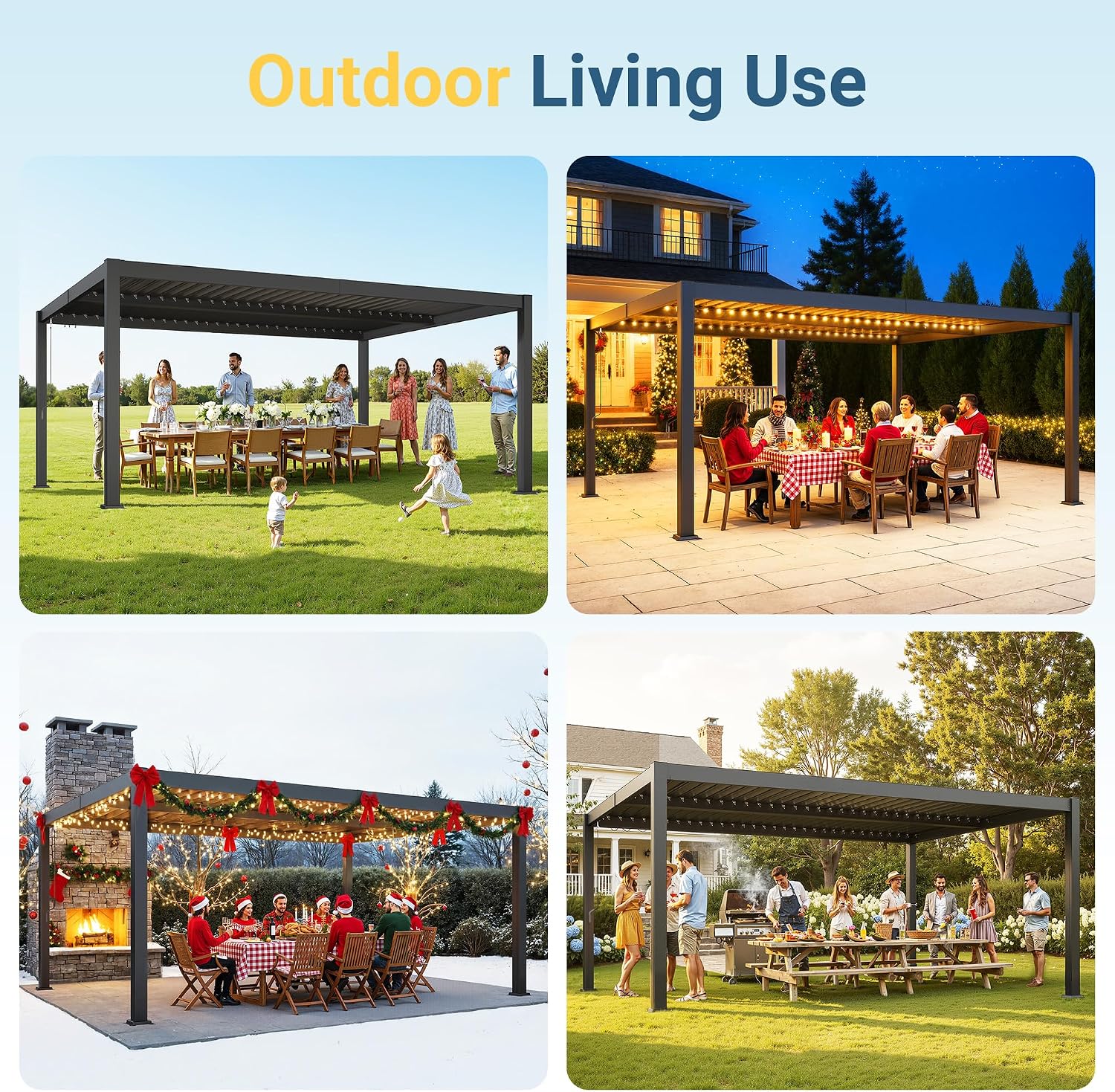 12' x 16' Louvered Pergola, Metal Outdoor Pergola with Adjustable Louvered Roof & Gutter System, Hardtop Patio Gazebo for Backyard, Deck, Garden, Dark Gray
