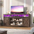 jiteentarou Farmhouse TV Stand for 80/75 Inch TV with Power Outlet, LED Entertainment Center with Storage and Sliding Barn Doors, Wood Media Console for Living Room, Brown