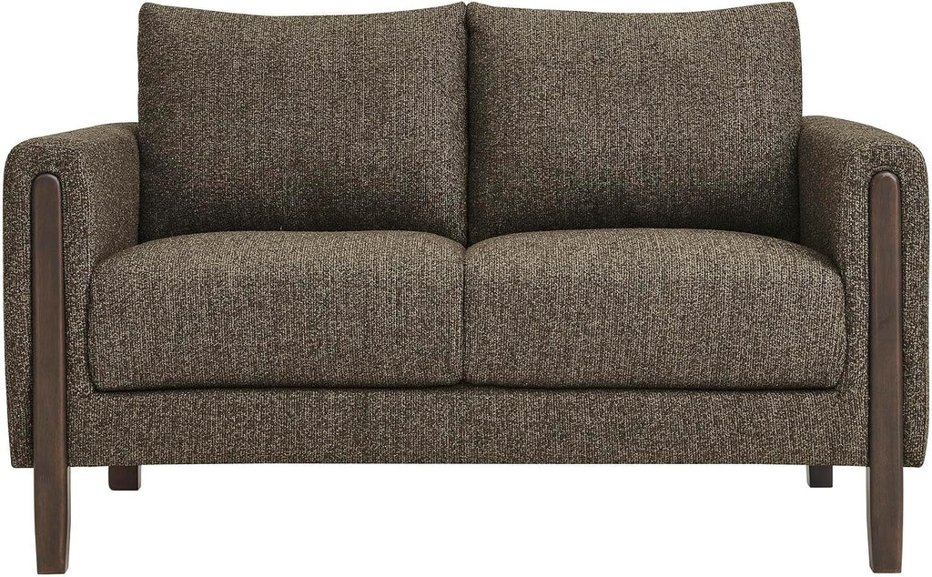 Modway Hawken 54 Inch Boucle Loveseat in Antique Espresso with Wood Legs – Mid-Century Modern Small Space 2-Seater Sofa for Living Room, Bedroom, or Office Lounge
