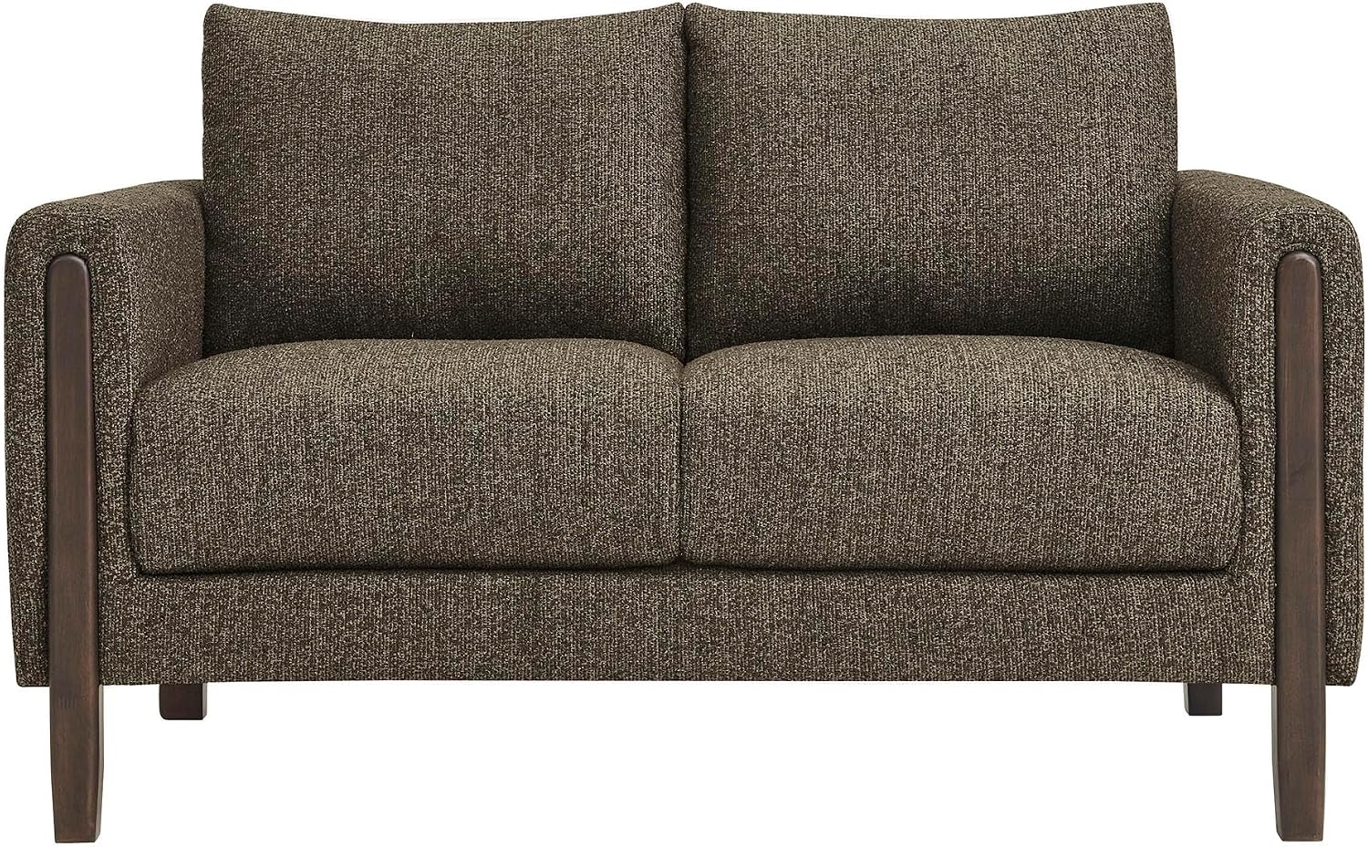 Modway Hawken 54 Inch Boucle Loveseat in Antique Espresso with Wood Legs – Mid-Century Modern Small Space 2-Seater Sofa for Living Room, Bedroom, or Office Lounge