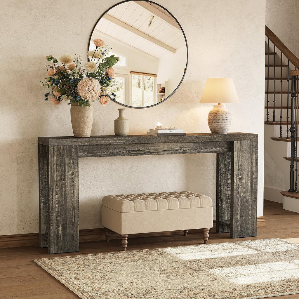 LITTLE TREE 70.9-Inch Long Console Table, Narrow Sofa Table Behind the Couch, Farmhouse Console Table for Living Room, Entryway, Hallway