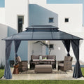 10x13ft Outdoor Hardtop Gazebo with Netting and Curtains, Heavy-Duty Galvanized Aluminum Frame Gazebo with 2-Tier Waterproof Polycarbonate Roof for Patio, Backyard, Deck and Lawns, Black