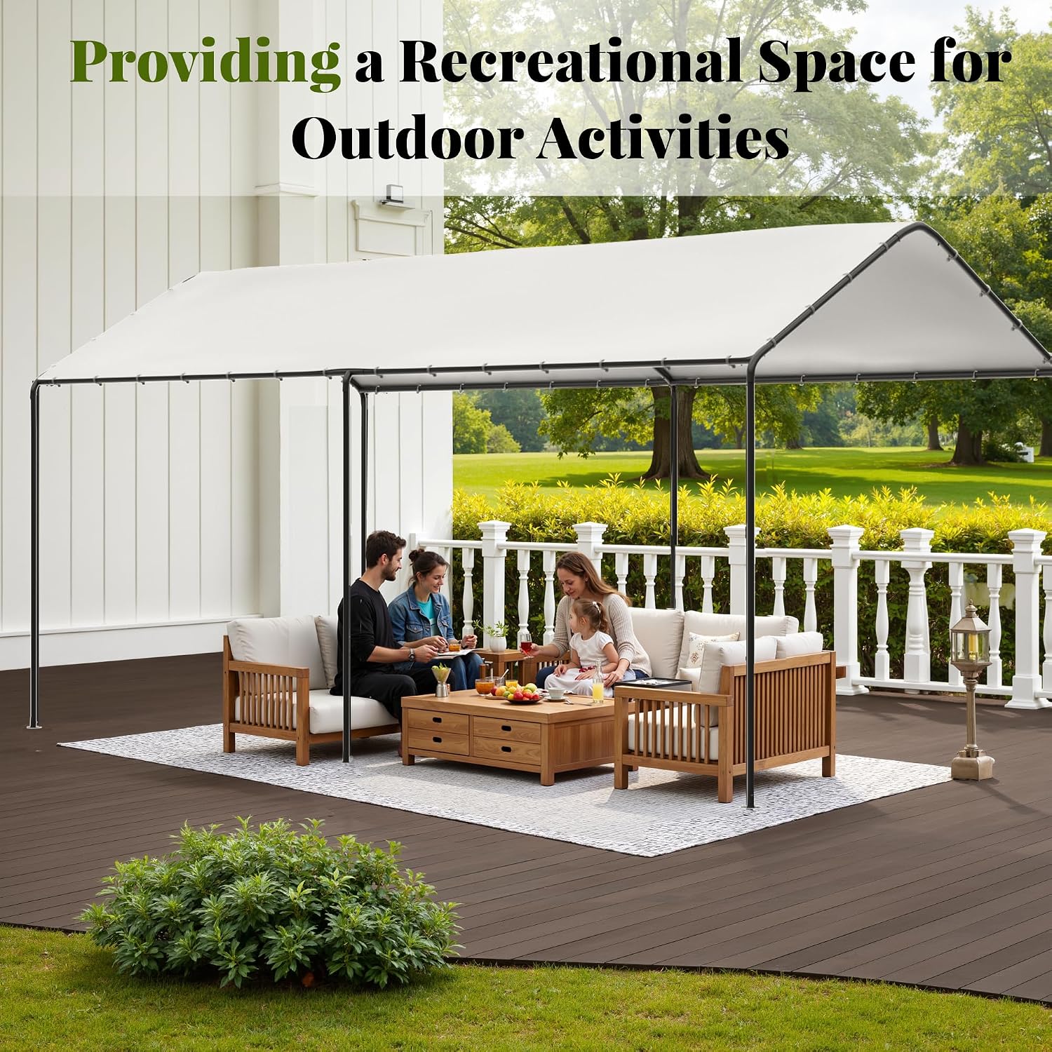 GOJOOASIS 10x20 Carport Heavy Duty Portable Garage Shelter Metal Car Canopy Tent with UV-Resistant & Weatherproof Top Cover for RV & Vehicles (White, 10x20 Without sidewalls)