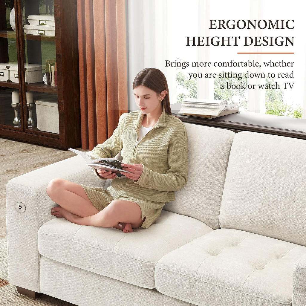 Ihanherry Modern Sofa Living Room Loveseat with USB/Type-C Charging Port, Comfy 2-Seats Chenille Recliner Sofa for Small Space, Removable Medium Firm Sofa Cushion, (70inch, Beige)