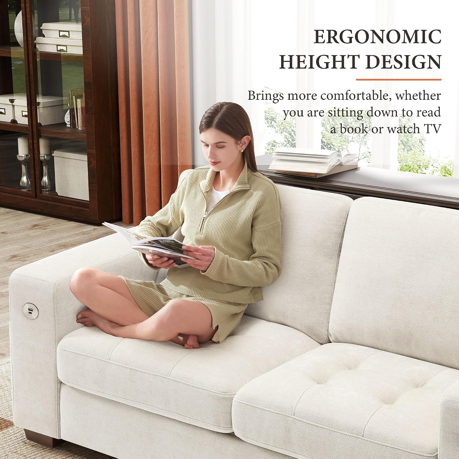 Ihanherry Modern Sofa Living Room Loveseat with USB/Type-C Charging Port, Comfy 2-Seats Chenille Recliner Sofa for Small Space, Removable Medium Firm Sofa Cushion, (70inch, Beige)
