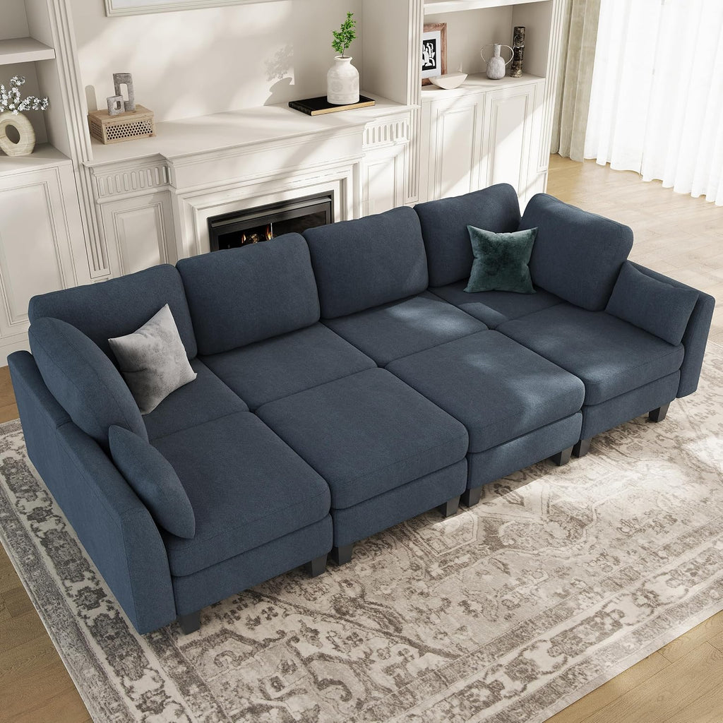 Sectional Sleeper Sofa, 8 Seaters Modular Sleeper Sofa Couch, Comfy Sectionals Couches Bed, Convertible Sofas with Ottomans, Modular Sectional Couches for Living Room, Blue
