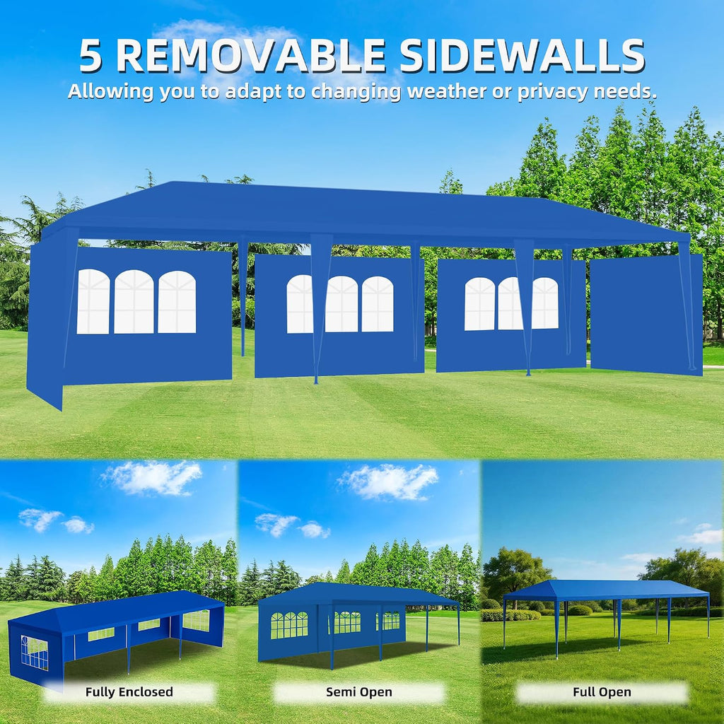 10x30 Party Tent Heavy Duty Outdoor Canopy Tents for Parties with 5 Removable Sidewalls Outside Large Gazebo Shelter Carpas para Fiestas for Backyard Patio Events Wedding BBQ, Blue