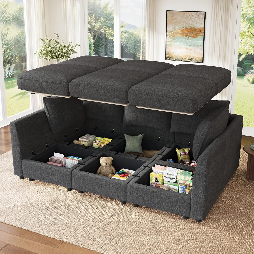 HONBAY Modular Sofa Sectional Sleeper Couch with Storage Modular Couch Convertible Couches for Living Room - Snowflake Velvet Grey