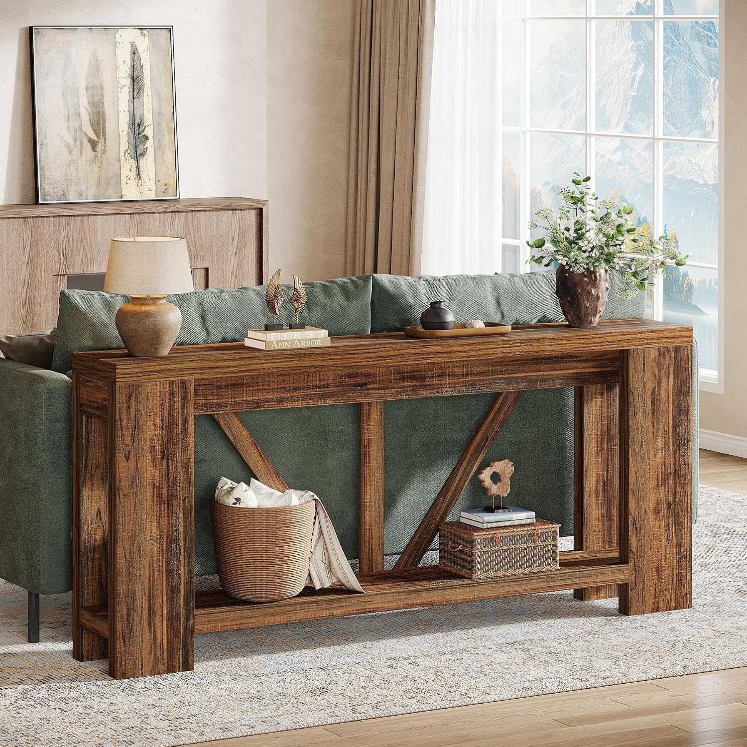 Tribesigns 70.9' Sofa Tables Narrow Long, Rustic Farmhouse Console Table Behind Couch with Storage Shelf, Accent Hallway Foyer Tables for Living Room, Entryway, Entrance, Dark Brwon