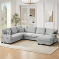125.2' Sectional Sofa U-Shaped Upholstered Sofa L-Shaped Couch with a Movable Ottoman and Side Storage Pockets for Living Room, Grey