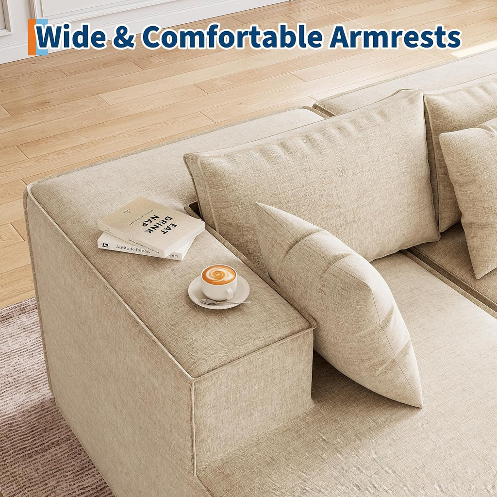 GarveeHome Modular Sectional Couches for Living Room, Cloud Sectional Couch with Deep Seat, 106.7 in Modular L-Shape Sofa with Chaise, Upholstered Couches for Bedroom, Chenille Beige