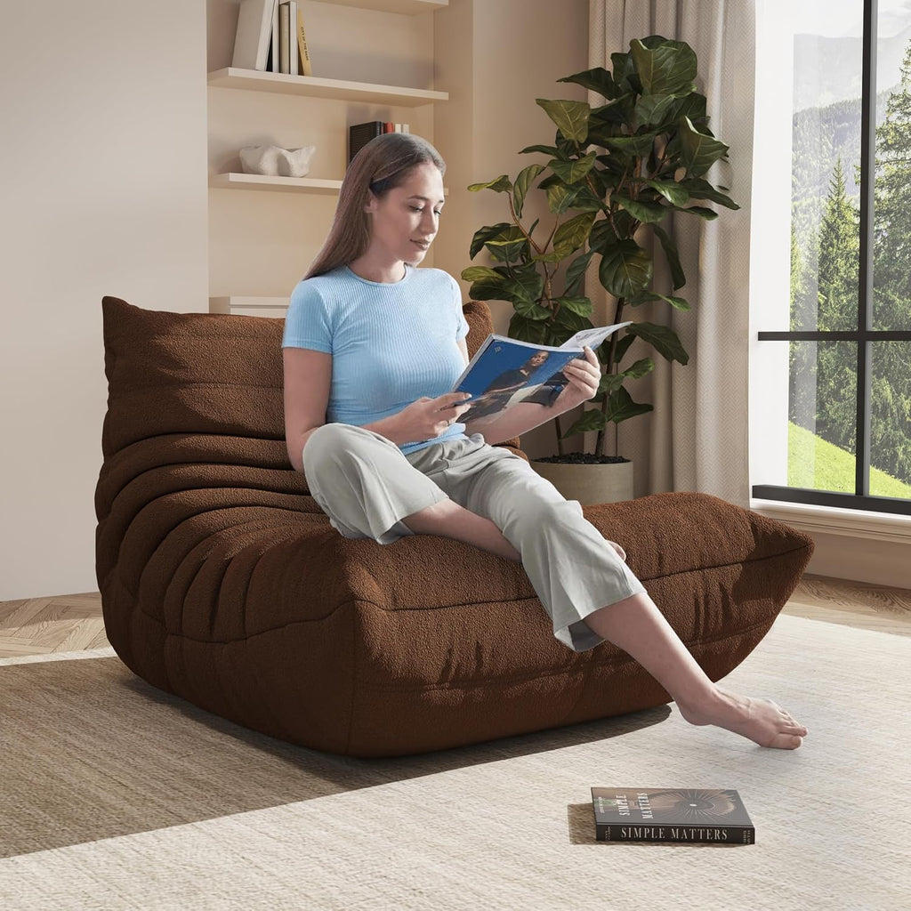 Bean Bag Chair for Adults, Comfy Floor Chair Memory Foam Bean Bag Chair, Cozy Lounge Floor Chair for Gaming, Reading & Relaxation, Small Foam Couch for Living Room, Bedroom(Bistre Coffee, Single)