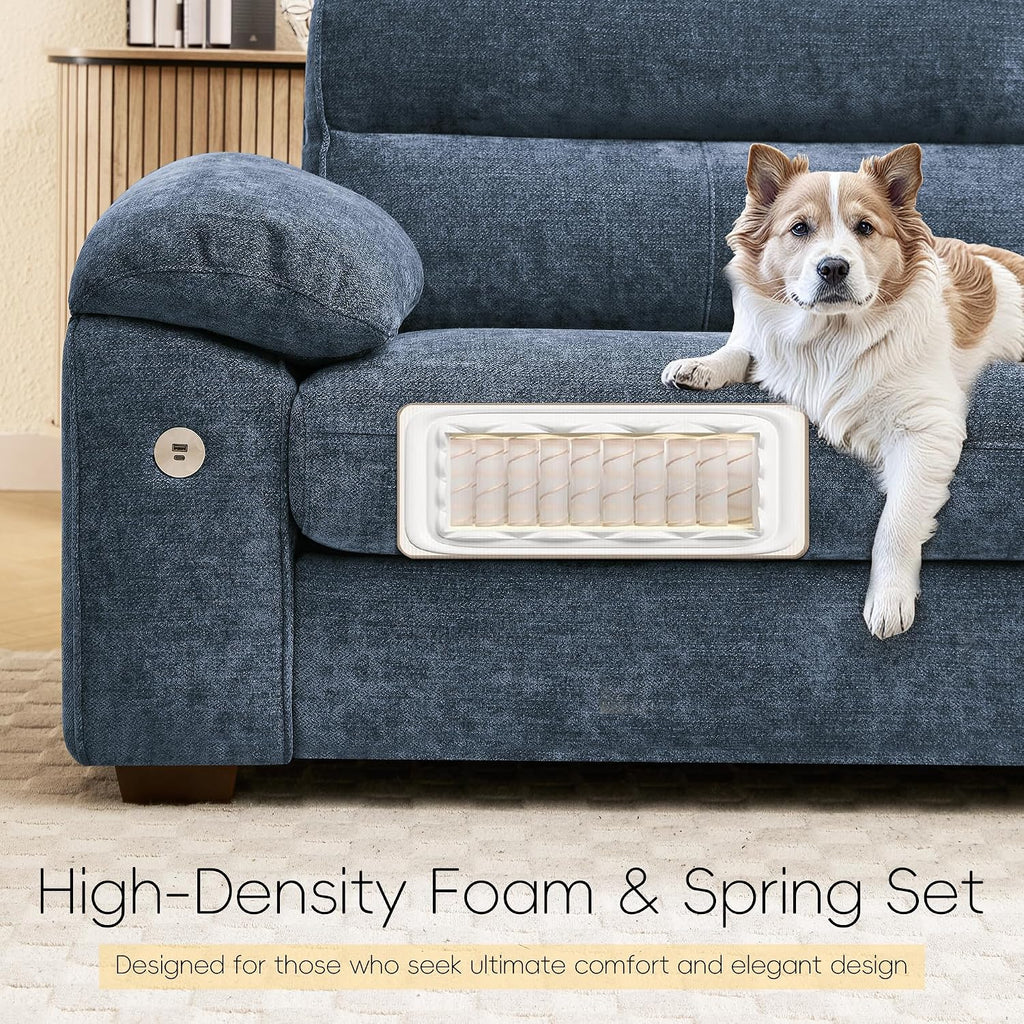 Ihanherry 71' Modern Sofa for Living Room, Deep Seat Chenille Loveseat with Fast Charging Port & Removable Washable Cushions, Pillow-Armrest Couch for Small Space/Apartment, Sturdy Frame, Blue