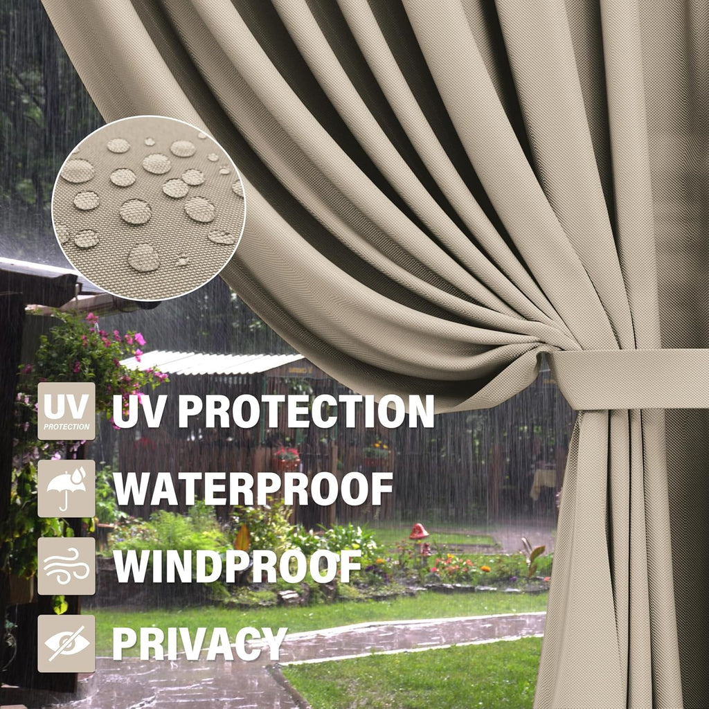 Outdoor Gazebo Curtain Replacement Universal 4-Panel Sidewalls 10' X 12',Outdoor Patio Waterproof Privacy Curtain with Double Zipper for Patio,Garden, and Backyard (Curtain Only)