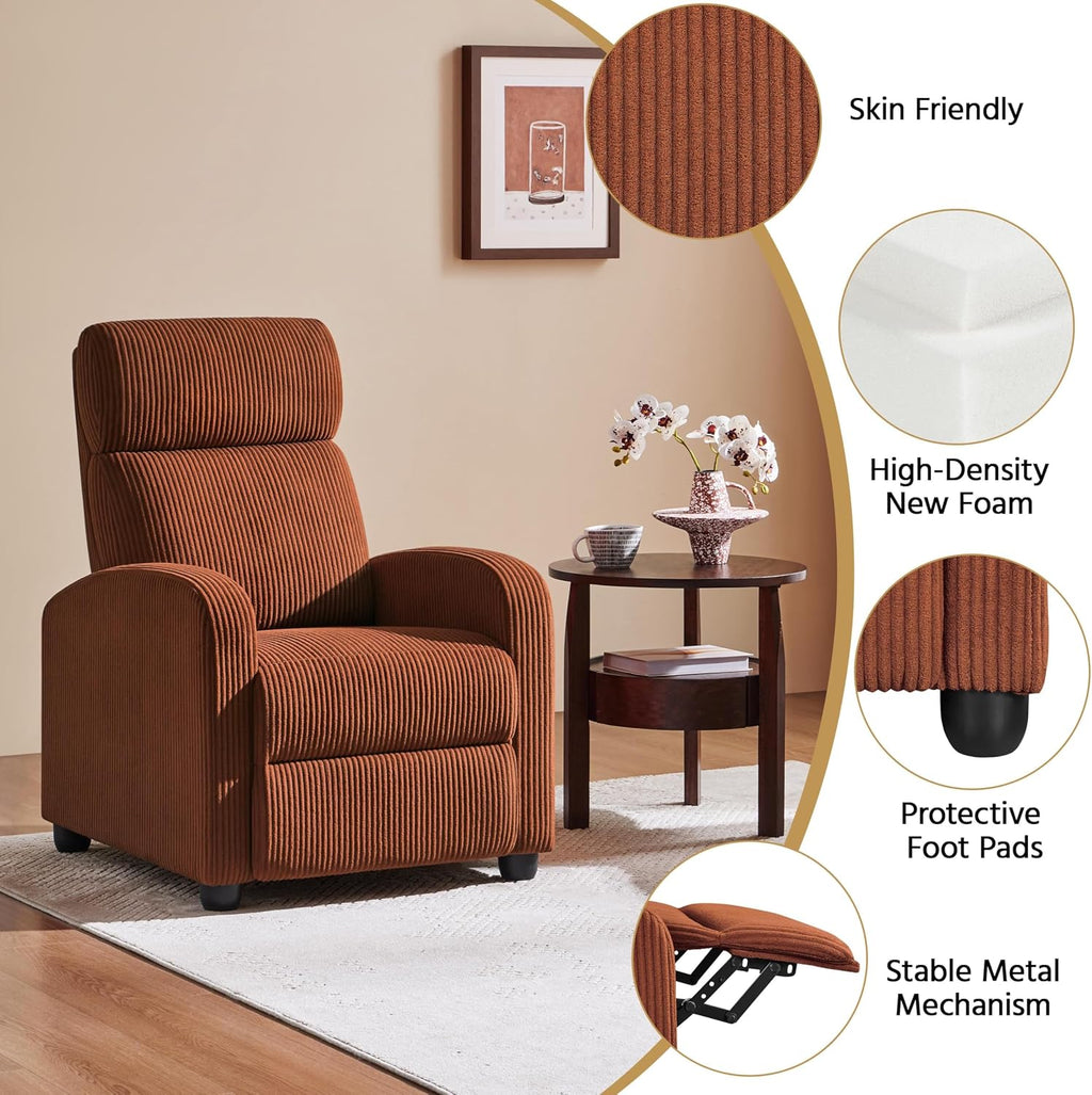 Yaheetech 2-Seat Corduroy Pushback Recliner Chair Living Room Chair with Thick Seat Cushion and Backrest Reclining Chair for Living Room Brick Red