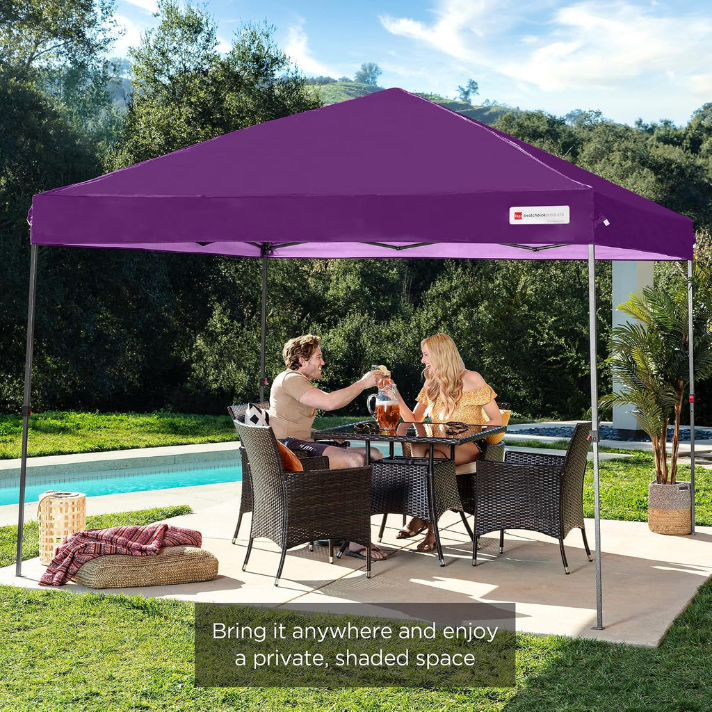 Best Choice Products 10x10ft Pop Up Canopy Tent, Outdoor Shade, 1 Person 1 Minute Set Up, Carry Case, 4 Weight Bags - Amethyst Purple