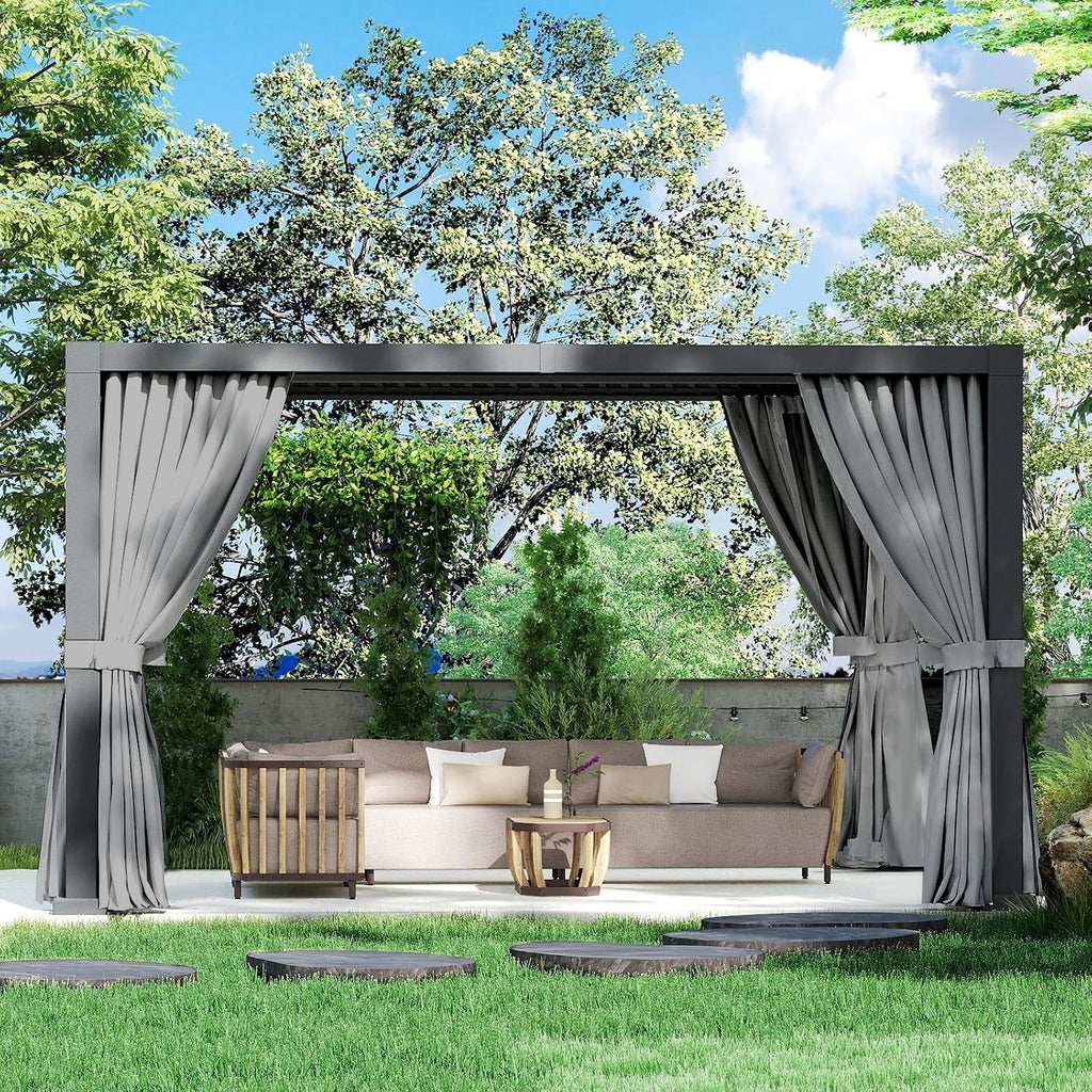 14×12FT Modern Louvered Pergola, Adjustable Aluminum Outdoor Pavilion for Patio, Garden, and Backyard Relaxation