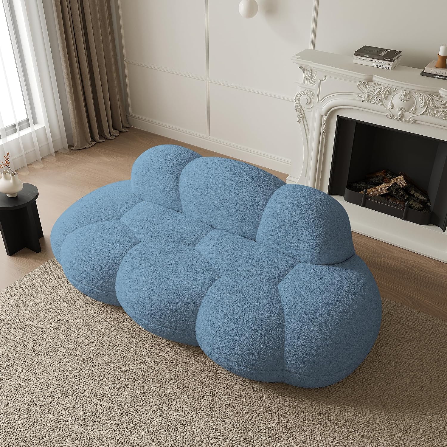 JACH Cloud Shaped Couches for Living Room, Modern Comfy Upholstered Sofa, Cloud Shaped Leisure Sofa, Upholstered Couch for Bedroom, Apartment, Small Space (Blue, No Assembly Required)