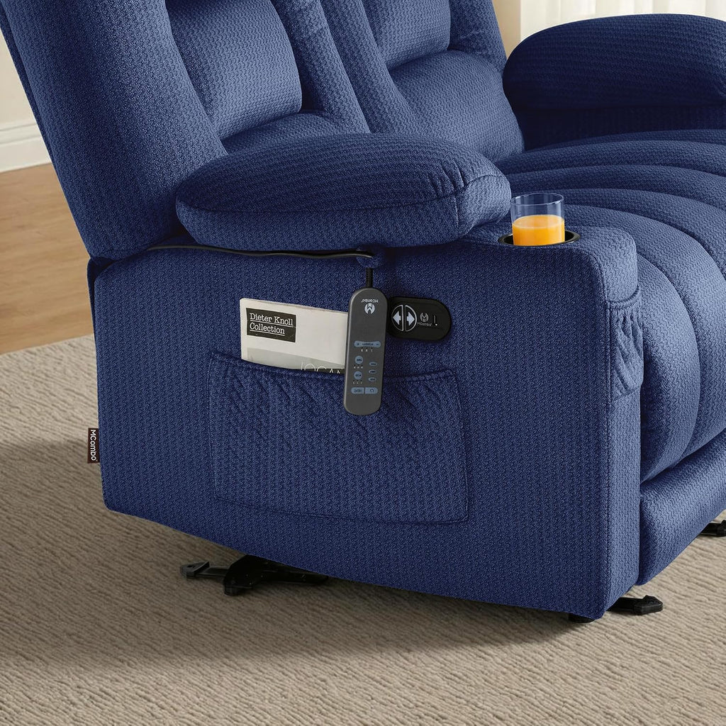 MCombo 55.9' Zero Gravity Power Loveseat Recliner with Heat and Vibration Massage, Reclining Loveseat Sofa with USB Ports, Cup Holders for Living Room, Fabric PR648SET (Navy Blue)