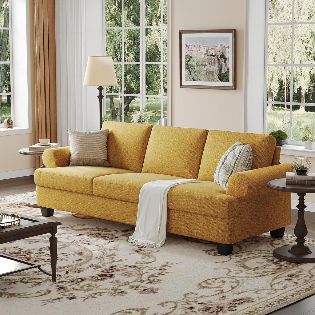 COPIAE 91 Inch Lawson Sofa with Extra Deep Seats Oversize, Mid-Century 3-Seat Sofa Couch, for Living Room, Apartment, Lounge, Yellow